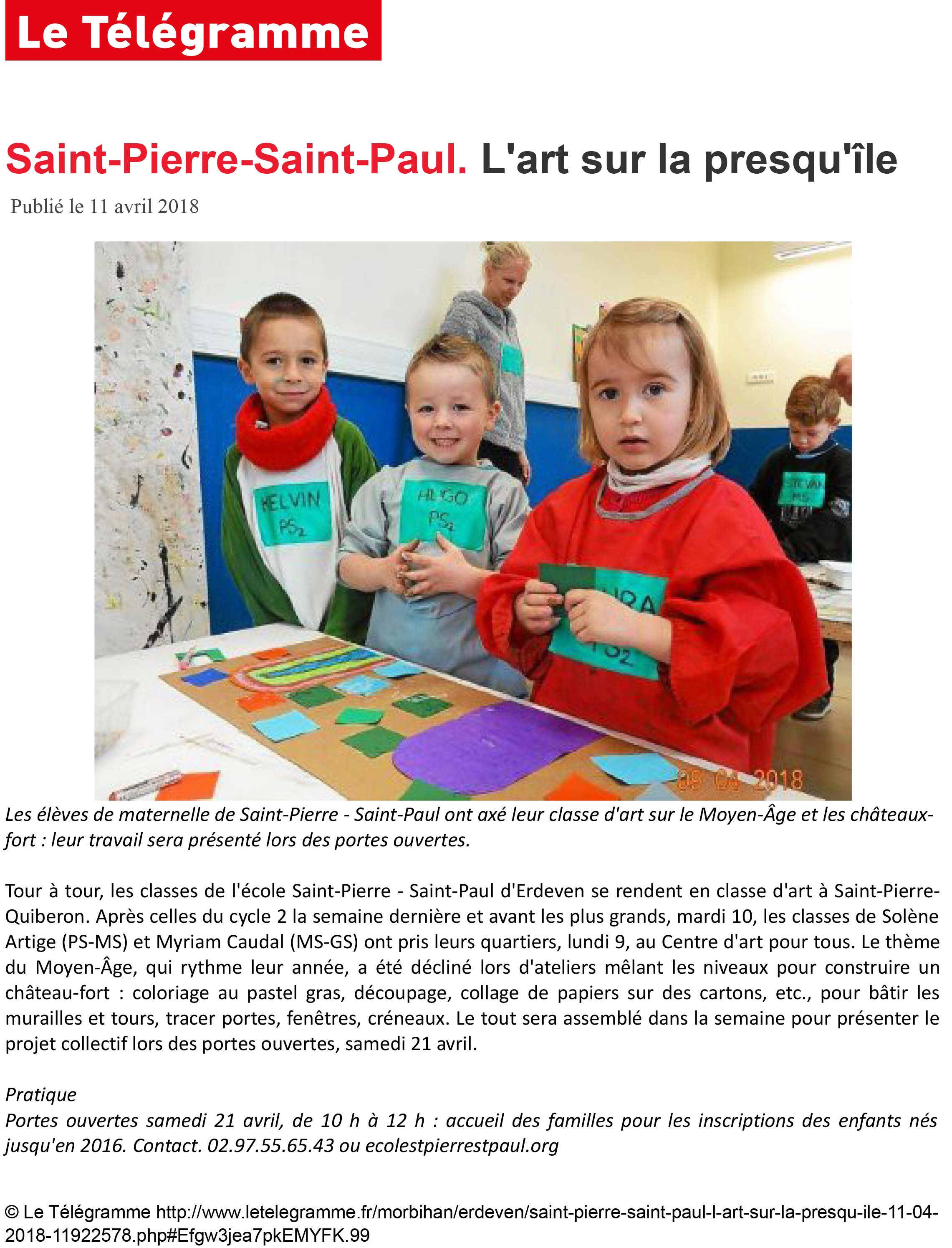 2018 04 11 telegrramme ecole st pierre st paul derdeven de lart sur la presquile